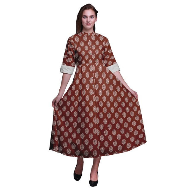 Bimba Robe Chemise Décontractée pour Femmes à Imprimé, de Fête, Mi-Mollet, Évasée - Grande