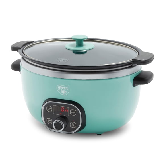 GreenLife Mijoteuse en Céramique 6 Qt, Sans PFAS, Programmable, Casserole Antiadhésive Saine Amovible pour Repas en Famille, Saisir sur la Cuisinière, Garder au Chaud, Minuterie Numérique