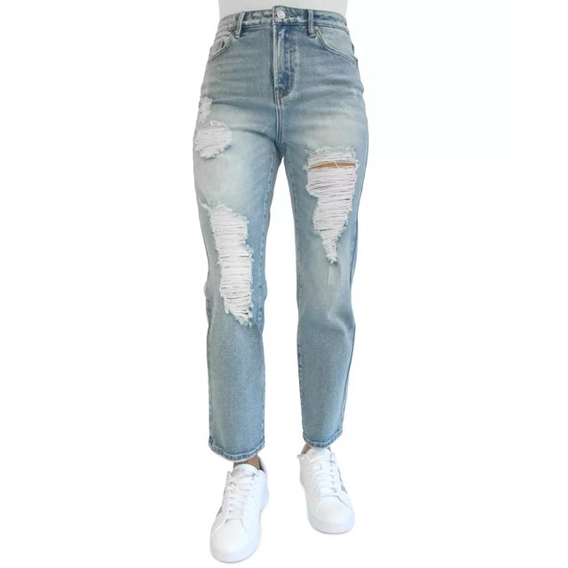 Almost Famous Jeans Mom Déchirés pour Adolescentes, Bleu, 3