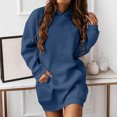 thumbnail image 2 of BADHUB Robe à Capuche Surdimensionnée à Manches Longues pour Femmes, Robe Chandail à Capuche Couleur Unie Tunique Décontractée Ample Chandail Midi avec Poches Offres Prime Day Bleu m, 2 of 5