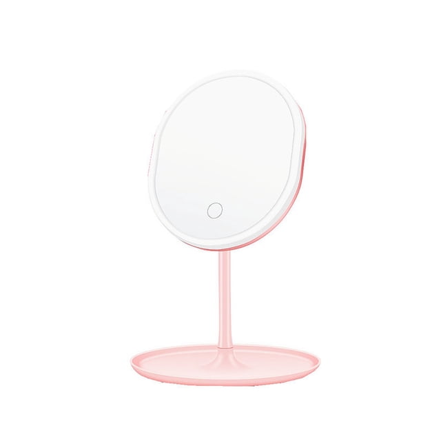 Miroir de Maquillage à DEL avec Lumière, Miroir pour le Visage avec Rangement, Miroir de Coiffeuse de Bureau Rotatif avec Lumière, Variateur Réglable, Miroir Cosmétique USB, Utilisation Grand