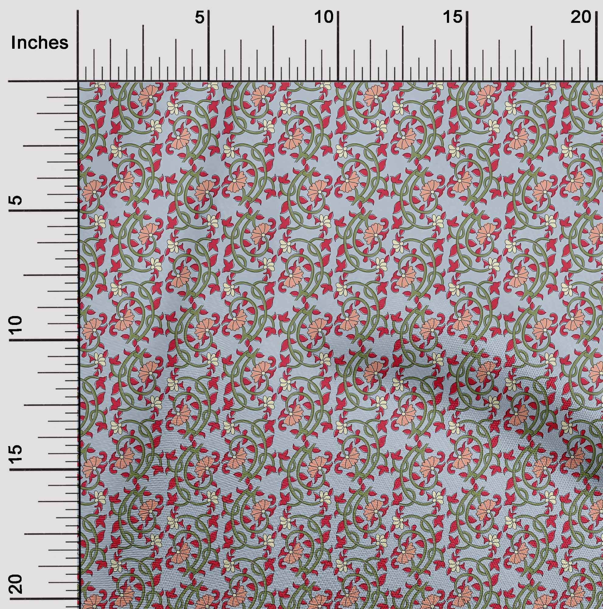 oneOone Georgette Viscose Fabric Leaves & Floral Block Printed Fabric 1 Yard 42 Inch Wide