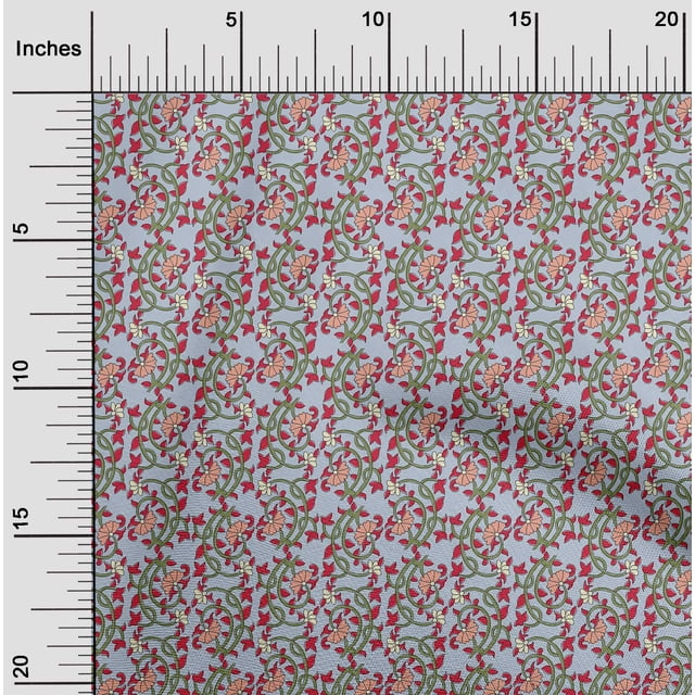 oneOone Cotton Flex Fabric Leaves & Floral Block Printed Fabric 1 Yard 40 Inch Wide