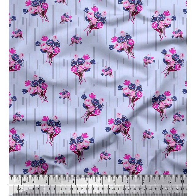 Soimoi Polyester Crepe Fabric Flower Artistic Decor Fabric Printed Yard 52 Inch Wide