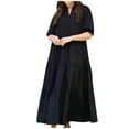 thumbnail image 1 of AherBiu Robe d'Été Grande Taille Tendance à Boutons à Manches Courtes Robe Maxi Décontractée à Étages Fluide Longue, 1 of 6