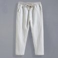 thumbnail image 1 of CHUANK Pantalons d'Été en Lin pour Hommes Pantalons Courts Droits Amples en Coton Lin Tendance Taille 5TG Pantalons Longs, 1 of 7