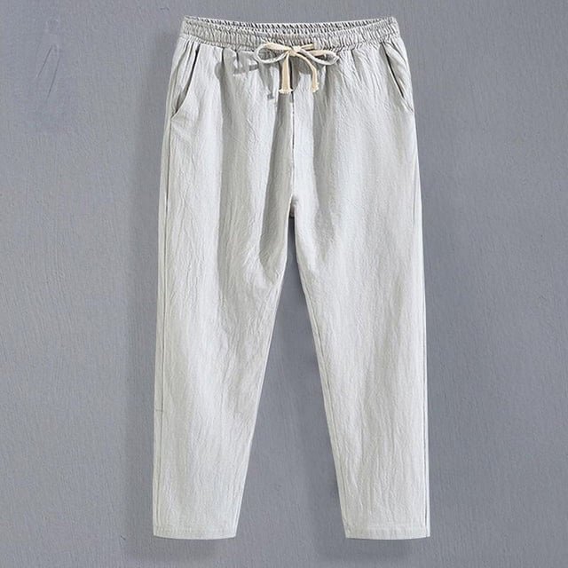 CHUANK Pantalons d'Été en Lin pour Hommes Pantalons Courts Droits Amples en Coton Lin Tendance Taille 5TG Pantalons Longs