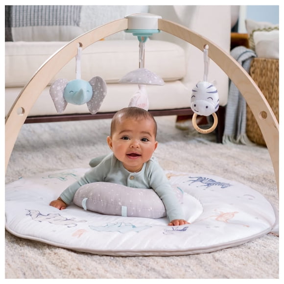 aden + anais Jouer et Découvrir Gym d'Activités pour Bébé – 30+ Bienfaits Développementaux – 3 Jouets Attachables + Oreiller en Peluche pour le Temps sur le Ventre – Mousseline 100 % Coton – Lavable à la Machine