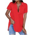 thumbnail image 1 of Birdeem Blouses pour Femmes Mode Décontractée Unie Col Rabattu Manches Courtes Bouton T-Shirt Haut Blouse, 1 of 1