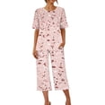 thumbnail image 3 of Ensemble de Pyjama pour Femmes Shorts Femmes Imprimé Col Rond Manches Courtes Chemise de Nuit et Ensembles Pantalon Tenue d'Intérieur Pyjamas avec Poches Hauts à Manches Courtes pour Femmes Ensemble de Pyjama pour Femmes Été, 3 of 8