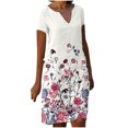thumbnail image 2 of SMihono Robe d'Été Grande Taille pour Femmes 2023 Manches Courtes Robes Mode Fleurs Imprimées Taille Robe Soleil Col en V Longueur Genou, 2 of 5