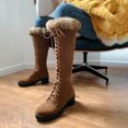 thumbnail image 4 of Autumn And Winter Rabbit Women's Boots Cross Lace Mid-heel Side Zipper High Boots Cotton Boots, 4 of 9