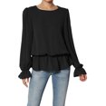 thumbnail image 1 of TheMogan Blouse en Chiffon à Manches Longues Bouffantes pour Femmes, Taille Froncée, Volants, Peplum, 1 of 7