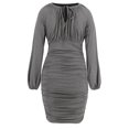 thumbnail image 4 of TopLLC Longues Robe à Manches à Col Rond Mode pour Femmes Col Rond Manches Longues à Lacets Design Plissé Robe de Couleur Unie Robe pour Femmes en Liquidation, 4 of 8