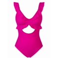 thumbnail image 1 of One Piece Swimsuit for Women Tummy Control Ruffle Bathing Suit V Neck Ruched Slimming Cutout Swimwear Rose Red S, 1 of 7