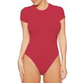 thumbnail image 1 of LUXUR Combinaison Femme Manches Courtes T-Shirt Body Col Rond Hauts Justaucorps Décontractés Couleur Unie Rouge L, 1 of 4
