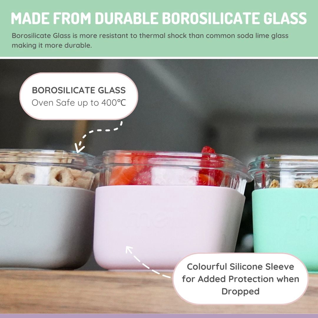 Melii Contenants Alimentaire en Verre avec Housse en Silicone 3pk