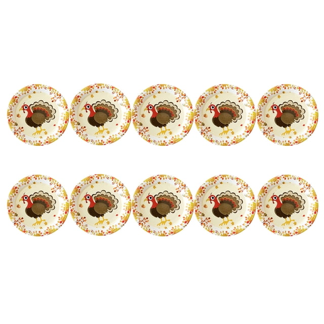 Thanksgiving Paper Plates 10 Packs Thanksgiving Halloween 7 Inch Turkey Maple Leaf Letters Disposable Paper Plates for Dinner Parties Portable and Excellent Material Thanksgiving Plates Disposable