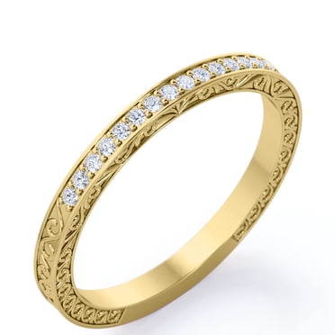 JeenMata Art-Deco Victorian Style 0.25 Carat Round Cut April Birthstone Wedding Band in 18K Yellow Gold Plating over Silver