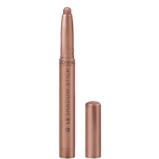 L'Oreal Paris Paradise Le Shadow Stick Eyeshadow in a rose gold creamy stick with a rounded tip and cap, offering blendable, smudge-resistant cream eyeshadow for easy application and long-lasting wear.