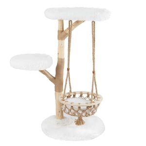 Costway 48.5" Arbre de chat en bois massif avec suspension de la serrure Jute Scratching Post Perch Soft Plush