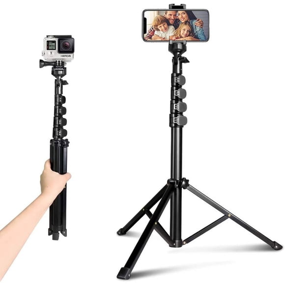 62" Phone Tripod Accessory Kits, Aureday Camera & Cell Phone Tripod Stand with Wireless Remote and Universal Tripod Head Mount, Perfect for Selfies/Video Recording/Vlogging/Live Streaming