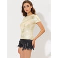 thumbnail image 3 of INSPIRE CHIC Women's Party Metallic Textured Short Sleeve Shiny Multicolor Top Light Gold L, 3 of 5