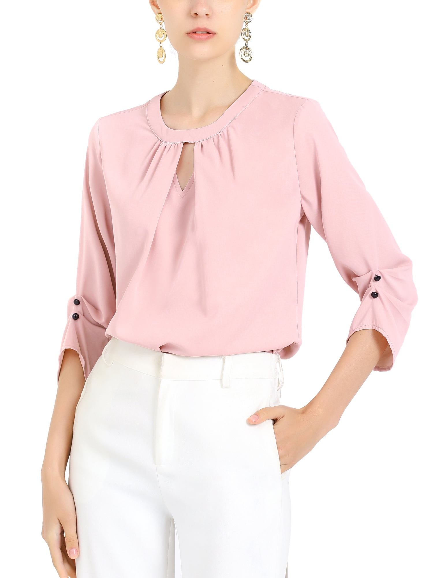 INSPIRE CHIC Haut à Enfiler pour Femme de Travail Plissé Froncé à Manches 3/4