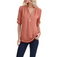 thumbnail image 1 of Kcodviy Bouton Femmes Dames Vêtements Chemise à Manches Longues Boutonnée Femmes Chemise Ample Chiffon Fermeture Éclair Chemise Chiffon Boutonnée Manches Longues Grande Taille Lin Blouse Ample Hauts, 1 of 5