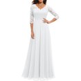 thumbnail image 1 of Faithtur Nouvelle Mode Femmes Longue Robe Couleur Unie Patchwork Dentelle V-Cou à Manches Mi Dos Sans Fermeture Éclair Robe Féminine, 1 of 5
