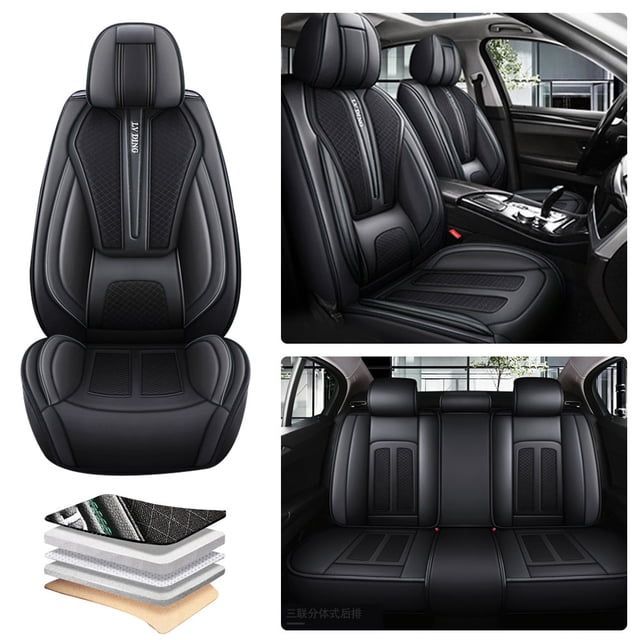 Maidao Car Seat Covers Full Set Leather for Mercedes-Benz for E350 2000-Present 5 Seats Waterproof Front Rear Cushion Protector Black