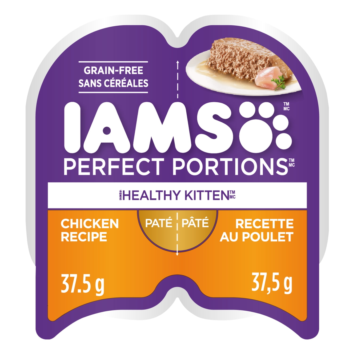 Nourriture humide sans céréales pour chatons IAMS PERFECT PORTIONS Healthy Kitten Pâté recette au poulet