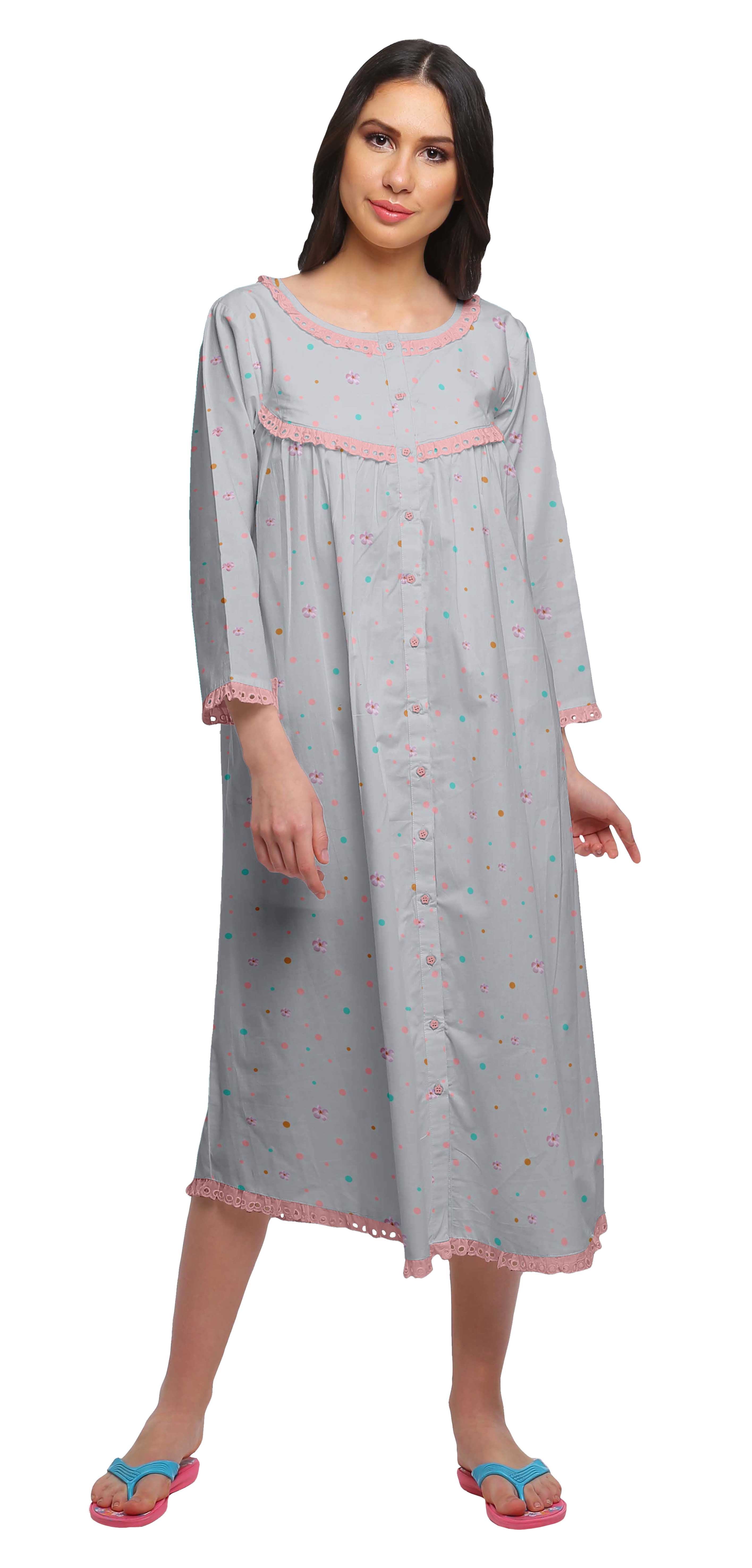 Moomaya Chemise de Nuit Boutonnée en Coton Imprimé pour Femmes, Robe de Nuit d'Allaitement