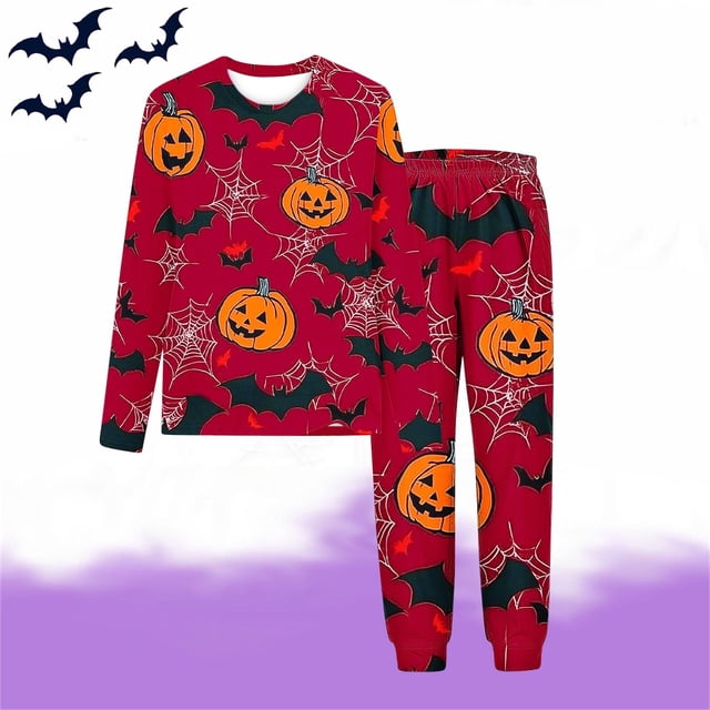 MKOSPLRT Pyjamas d'Halloween pour Enfants 3-15 Ans Chandails à Manches Longues Bas Resserré Pjs Joggers Mignons Imprimé Citrouille Fantômes Vêtements de Nuit Vêtements de Détente pour Fille Garçon