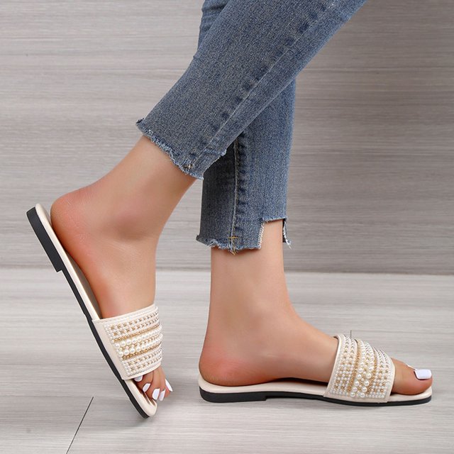 Mefallenssiah Chaussons Compensés pour Femmes Chaussons d'Extérieur Chaîne de Perles Semelle Souple