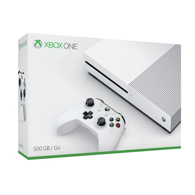 Microsoft Console Xbox One S 500GB Certifiée Remise à Neuf en Blanc, Présentant un design Épuré avec un Panneau Supérieur Perforé et une Manette Sans Fil Assortie. l'Emballage Met en Valeur la Vidéo 4K Ultra HD, une Plage Dynamique Élevée, la Compatibilité Halo Collection et la Prise en Charge des Jeux Xbox 360.