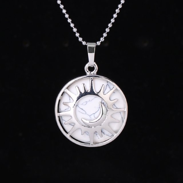 Collier Pendentif Perle Plate Pierre Naturelle Cristal Quartz Couleur Argent Femmes Hommes