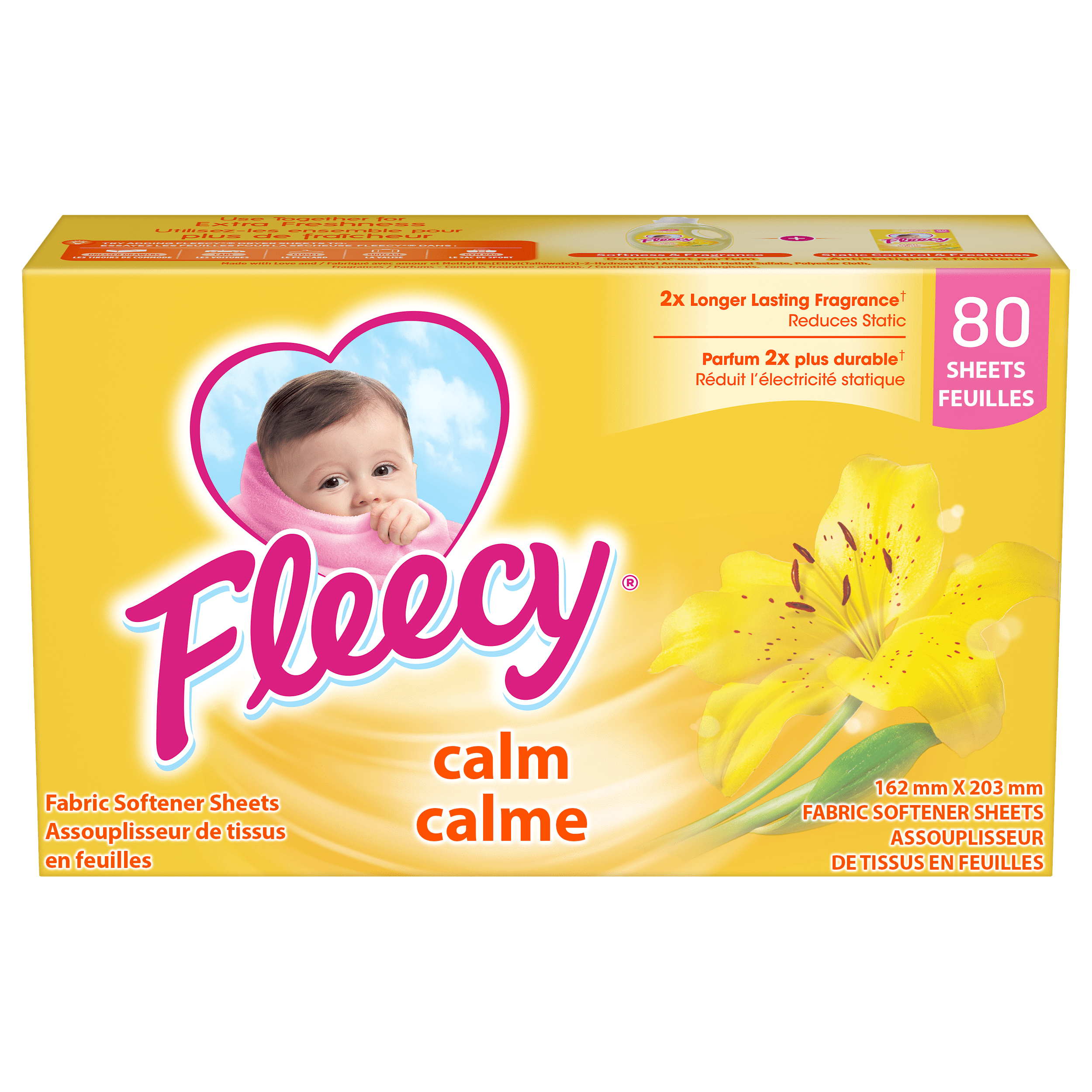 Fleecy Aroma Therapy Calm Dryer Sheets, Vanilla and Honey Lotus, 80 Sheets