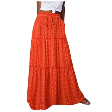 Pisexur Jupe Bohème à Fleurs pour Femme, Décontractée, Taille Haute Élastique, Jupe Maxi Bohème à Volants, Fluide, Ligne A, Longue de Plage avec Poches Latérales