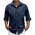 thumbnail image 2 of hotojiny Mens Corduroy Button down Shirts Shacket Vintage Textured Long Sleeve Jacket Lightweight Work Shirts with Pockets, 2 of 7