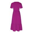 thumbnail image 4 of Penkiiy Robe T-Shirt d'Été Décontractée pour Femme à Manches Courtes, Col Ras du Cou, Basique Évasée, Fluide, Plage, Vacances, Robe Soleil, S, Violet, 4 of 5