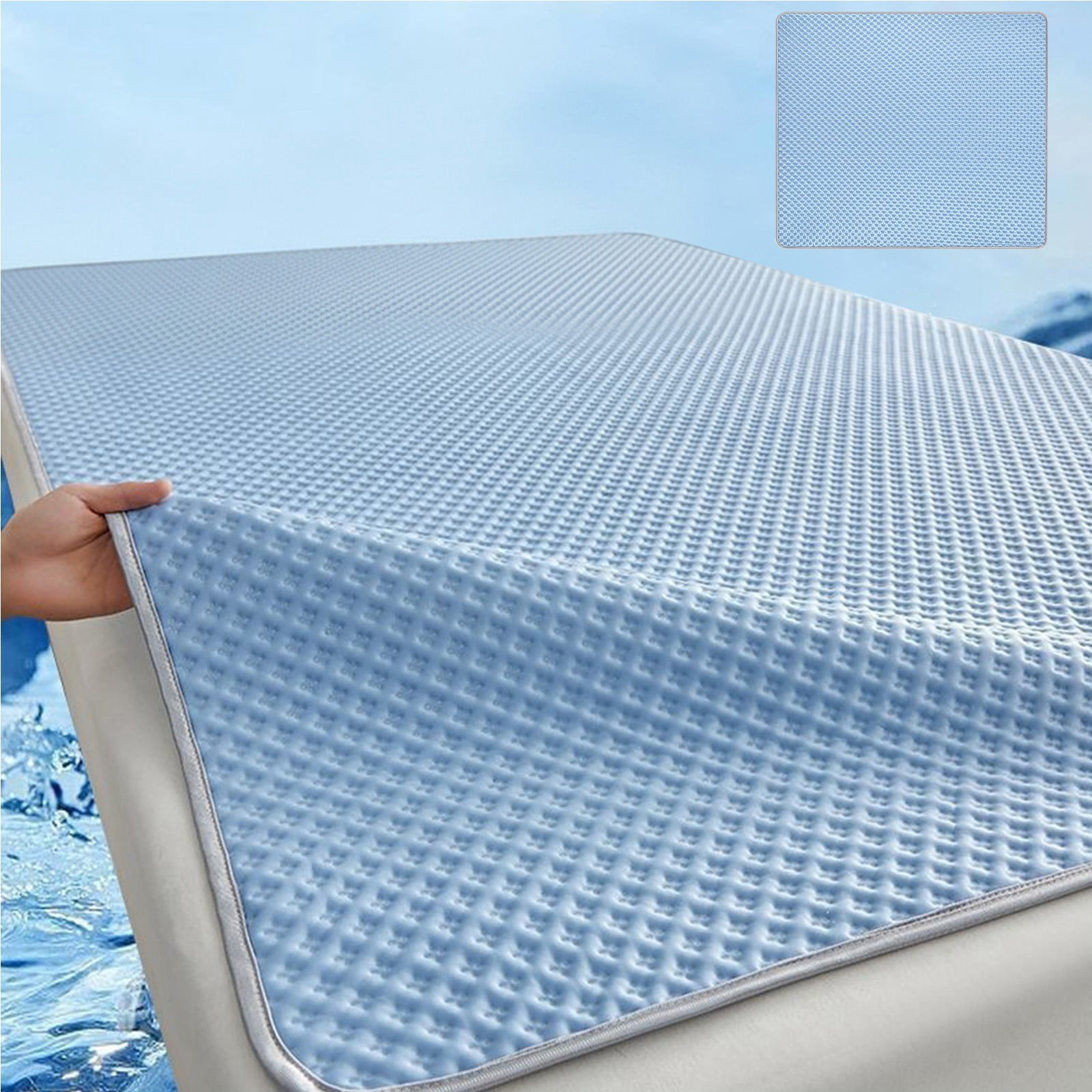 Summer Cool Mattress Pad,Wicking and Breathable Mattress Topper Cover,Mooth Noiseless Mattress Pad Fitted Sheet,Cooling Bedsheet Mat,Square Soft Foldable Bedding Matting,Mattress Protector Cover