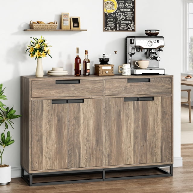 Kojooin Buffet Bahut de 55 Po, Grande Armoire de Rangement de Cuisine Moderne avec 2 Tiroirs et 4 Portes