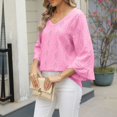 thumbnail image 4 of UPPADA Chandails à Manches 3/4 pour Femmes Mode Tendance Hauts Décontractés Col Rond Chandail Ample Confortable Doux Blouses Grande Taille Coupe Ample T-Shirts Décontractés Vêtements au Coude Hauts pour Femmes Manches 3/4 Économie, 4 of 8