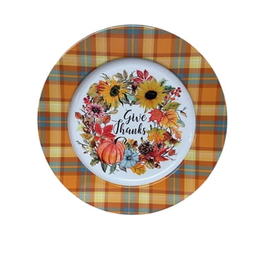Assiette De Présentation En Métal Imprimé (Couronne De Citrouilles Avec Bordure) (33 Cm) - Lot De 6