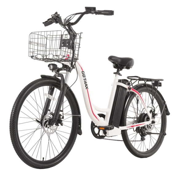 Gotrax B06 26" Electric City Bike with Basket, 500W Motor, 25km/h, 88KM Range, 7-Speed, LCD Display - White
