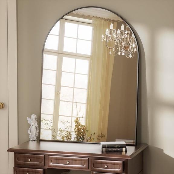 BEAUTYPEAK 30"x 40" Bathroom Mirror Wall Vanity Arched Mirror, Black