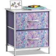 Sorbus Nightstand with 2 Drawers - Bedside Furniture & Accent End Table Chest for Home, Bedroom, Office, College Dorm, Steel Frame, Wood Top, Easy Pull Fabric Bins (2-Drawer, Blue/Pink/Purple