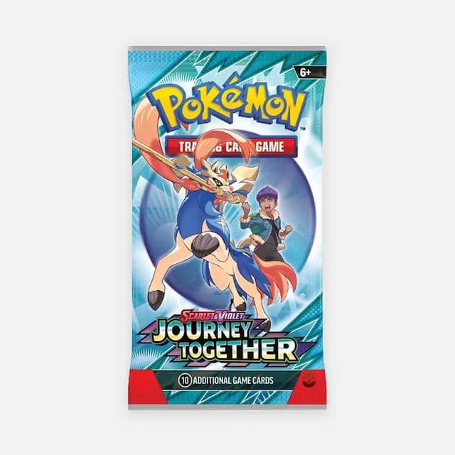 Pokémon SV9 JOURNEY TOGETHER BOOSTER POKEMON Ensemble pour le Jeu de Cartes à Collectionner Mettant en Vedette la Série Scarlet & Violet avec un Pokémon Bleu et Rouge à Mi-Saut, Convient aux 6 Ans et Plus, Contenant 10 Cartes de Jeu Supplémentaires Souvent Utilisées pour Étendre les Jeux de Joueur.