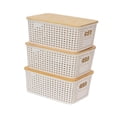 thumbnail image 3 of DOLITY 3x Storage Bins with Bamboo Lids Storage Basket for Tabletop Kitchen Cabinet White, 3 of 8